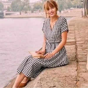 Sezane Dresses Nwt Sezane Robe Marielle Cotton Gingham Check Wrapmidi Dress Vichy Blackwhite Poshmark